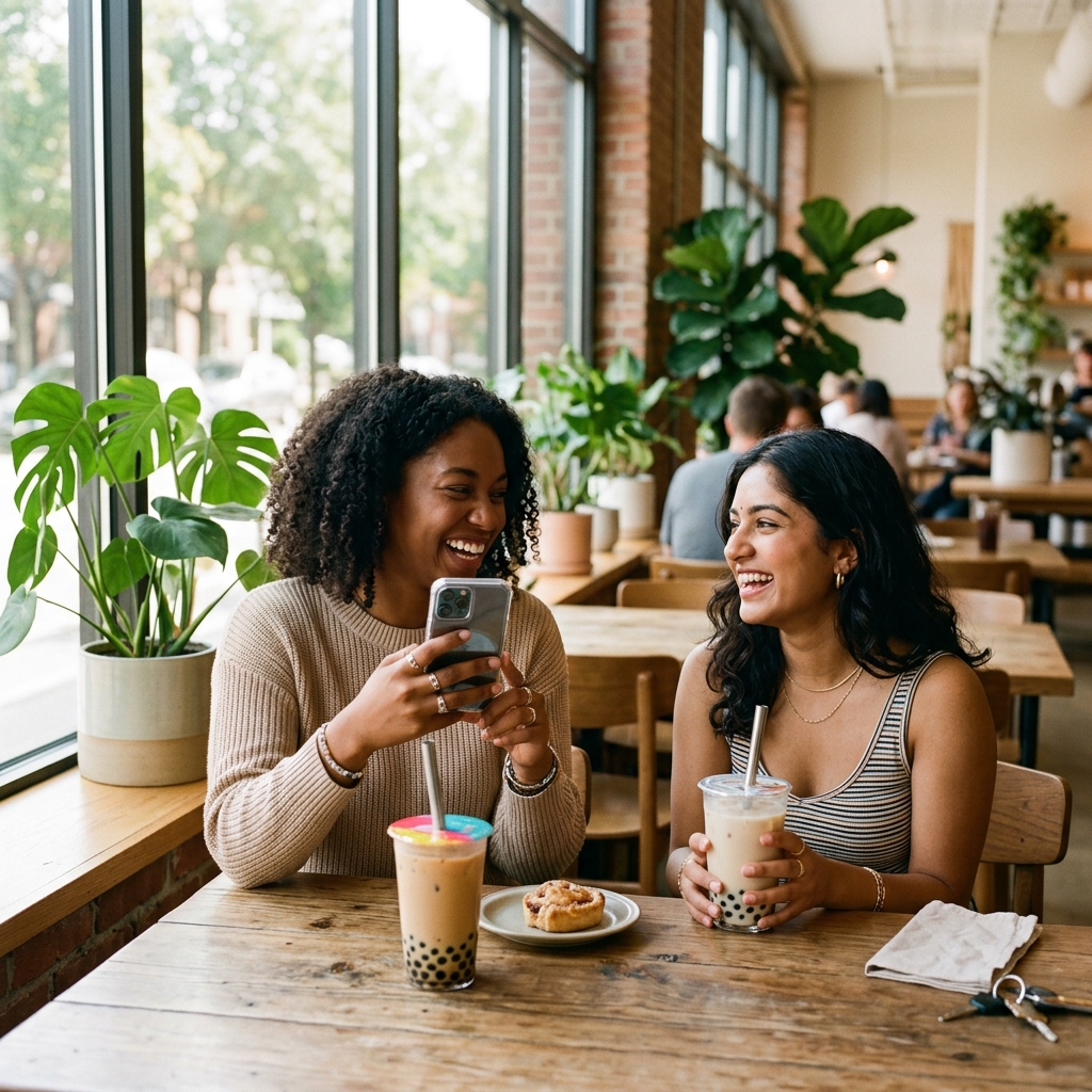 Freundinnen genießen Bubble Tea bei HOJA